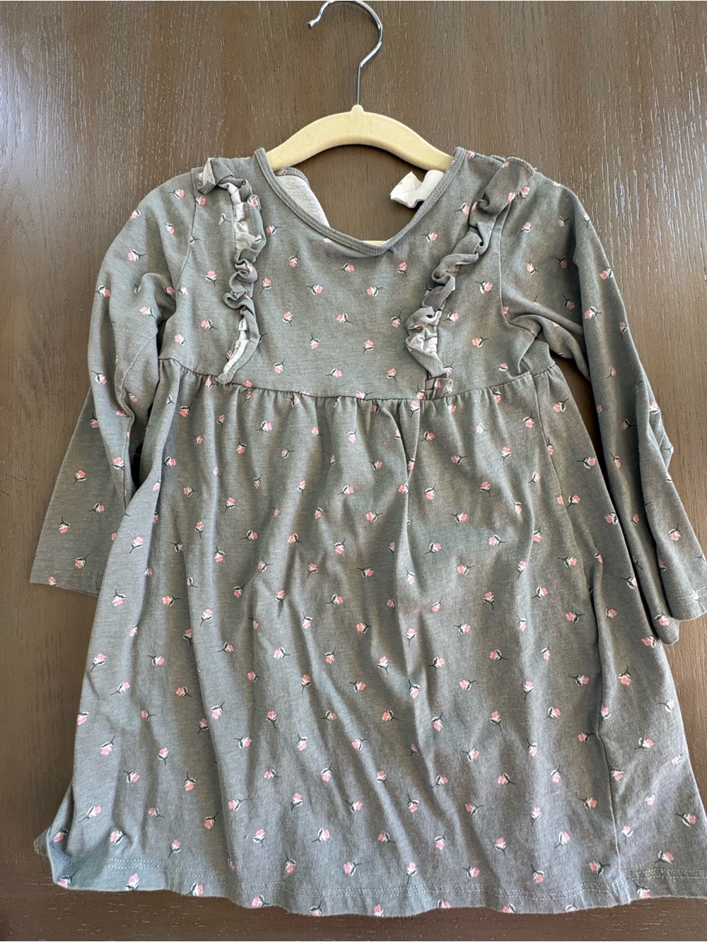 H&M Olive Green Long Sleeve Dress with Pink Floral Accents